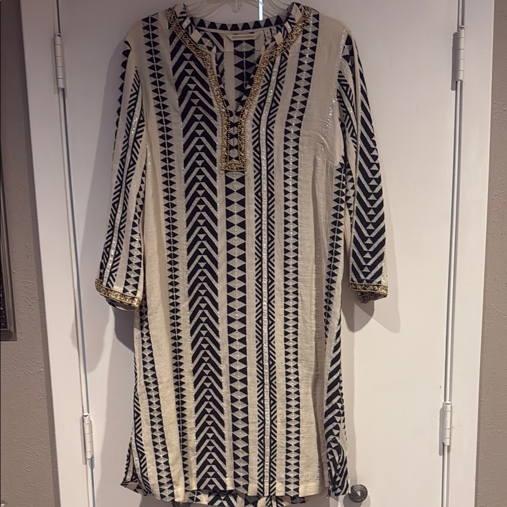 Soft Surroundings Black and Cream Geometric Dress